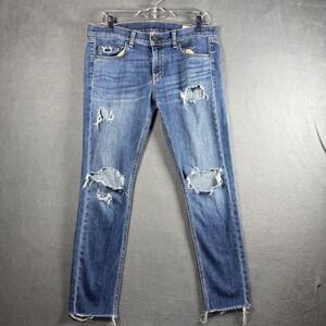 Rag & Bone Dre Capri Slim Boyfriend Jeans Blue Distressed Raw Hem 28